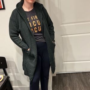 Uniqlo Women Green Wool Blend Hooded Knitted Sweater Coat Cardigan Sz M